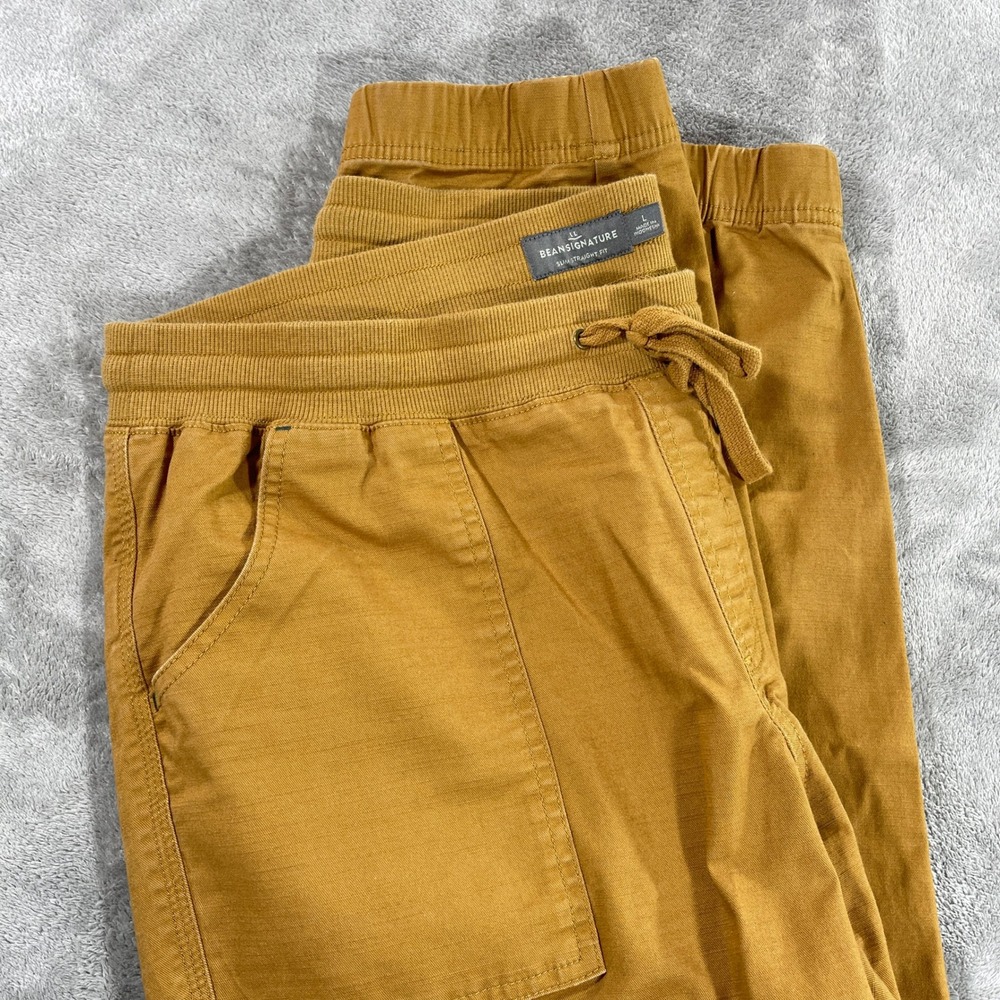 LL Bean Signature Joggers Women‎ L Ochre Slim Straight Fit Drawstring Pants